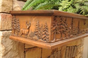 Bear Lake fireplace mantel with side carving