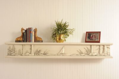 Sailing Holiday fireplace mantel or shelf. Pewter Finish.