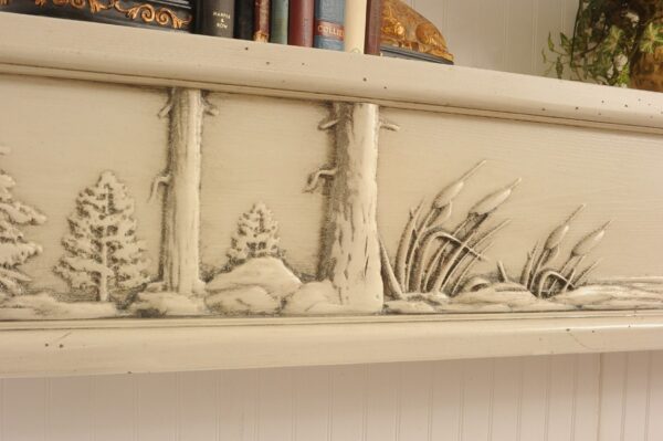 Cattails in the Sailing Holiday fireplace mantel.