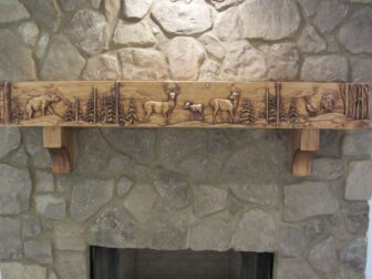 Deer family fireplace mantel