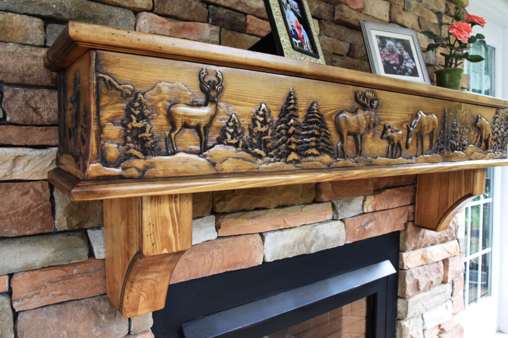 Fireplace Mantel featuring Deer Forest Carving