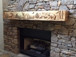Fireplace mantel elk eagle bears