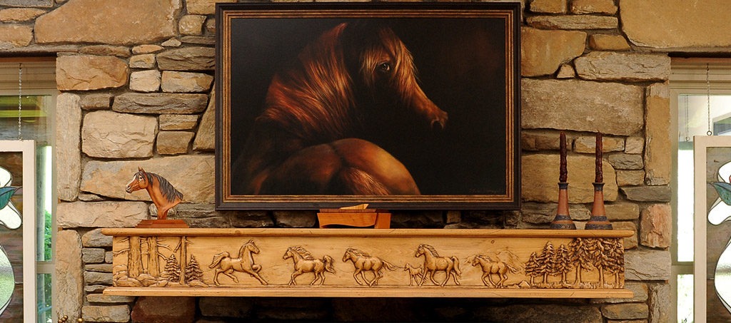 Stallion Horse Fireplace Mantel